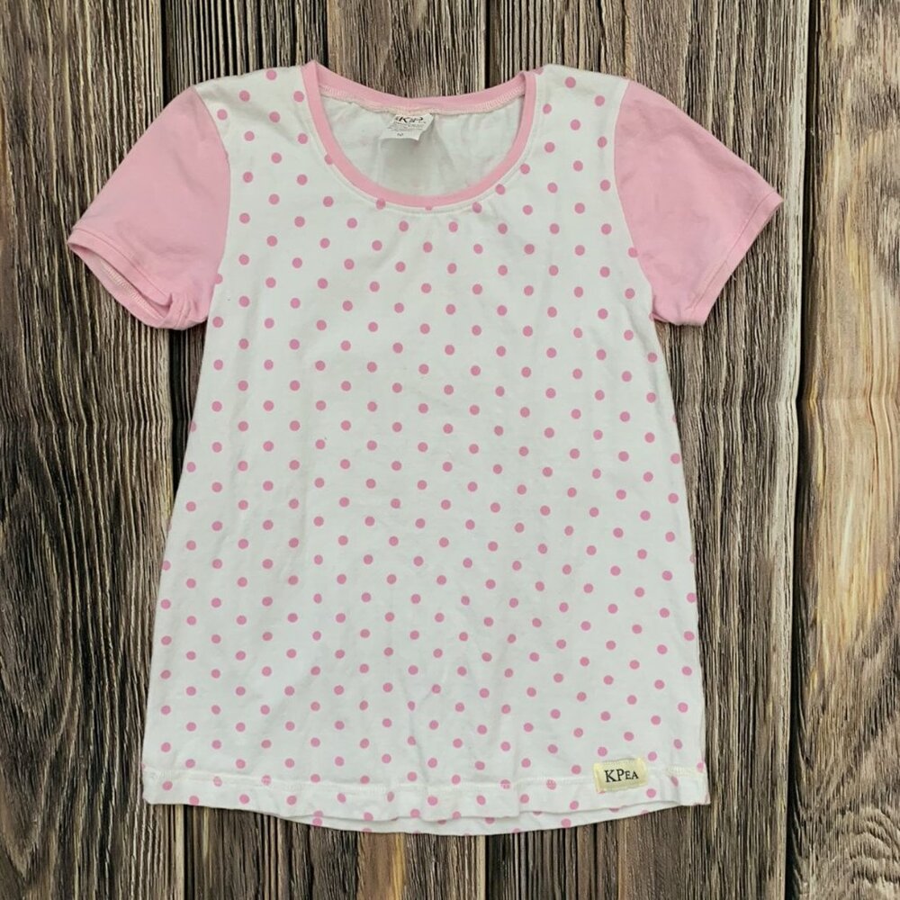KPea Pink Polka Dot Tee Size 10 EUC